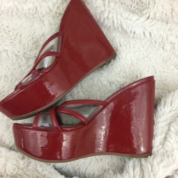 Nine West Red Platform Wedges Sz 6 - Picture 4 of 6